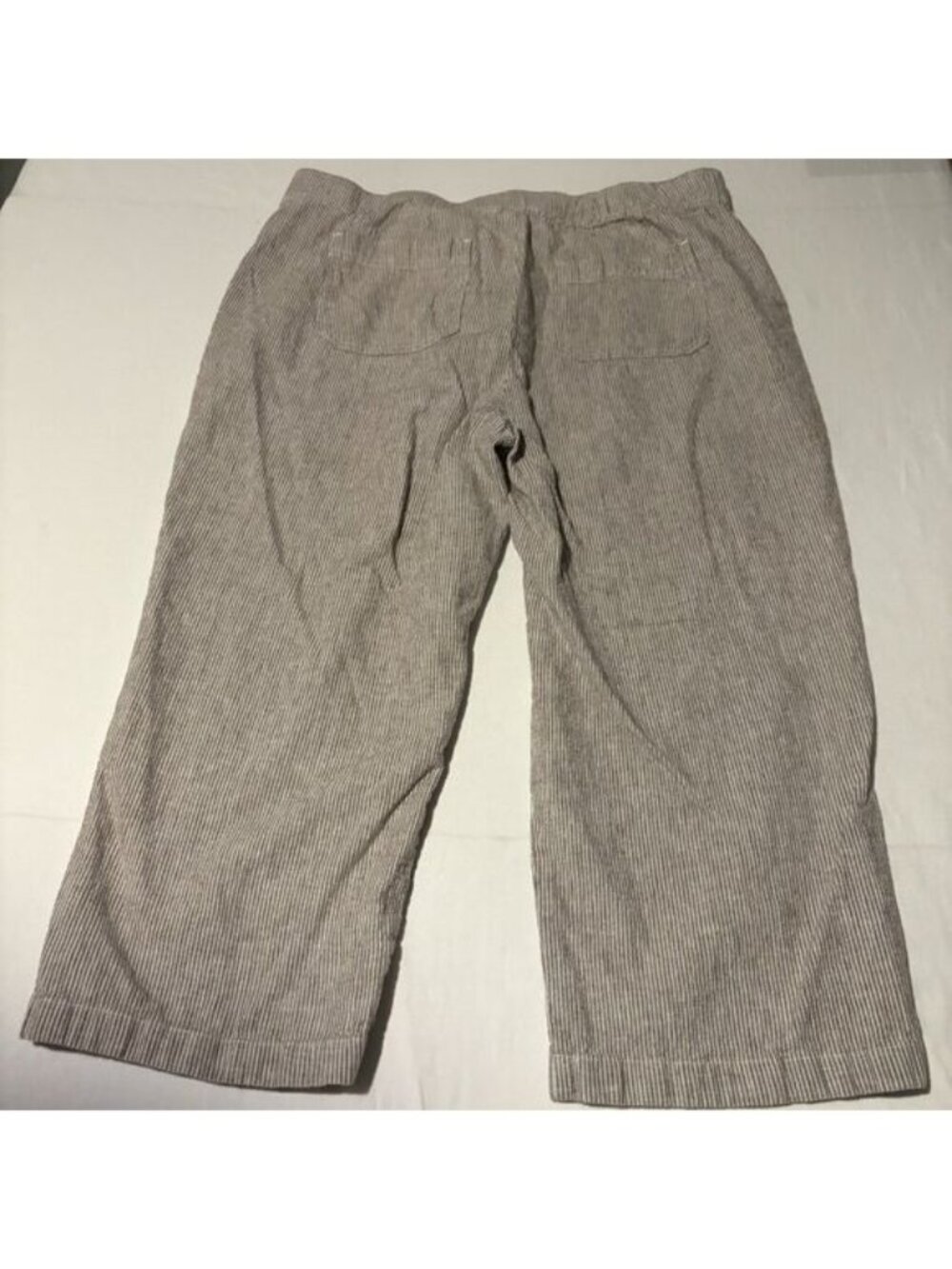 Capri Pants Womens Linen Blend Striped Brown Casual - Picture 8 of 9